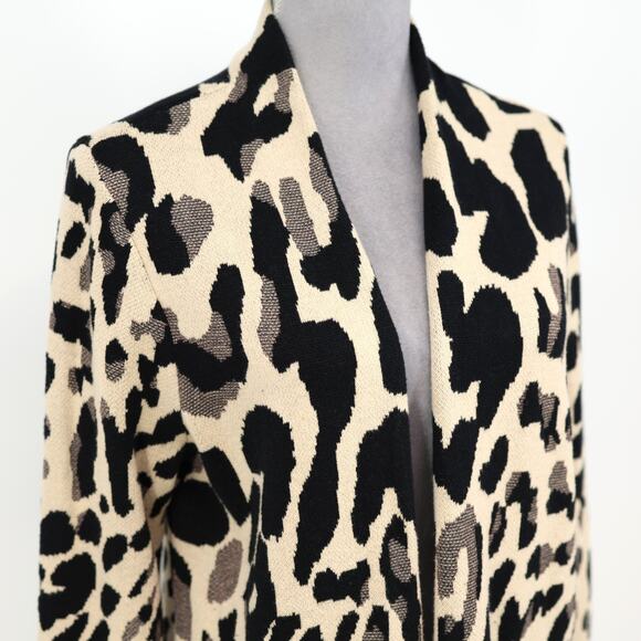 Chicos Sweater 2 Womens Large Beige Black Animal Print Open Cardigan Mob Wife - Picture 6 of 14